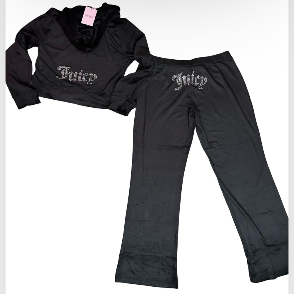 JUICY COUTURE BLACK LIQUORICE OG BLING RHINESTONE VELOUR TRACKSUIT SWEATSUIT NWT - Picture 11 of 15